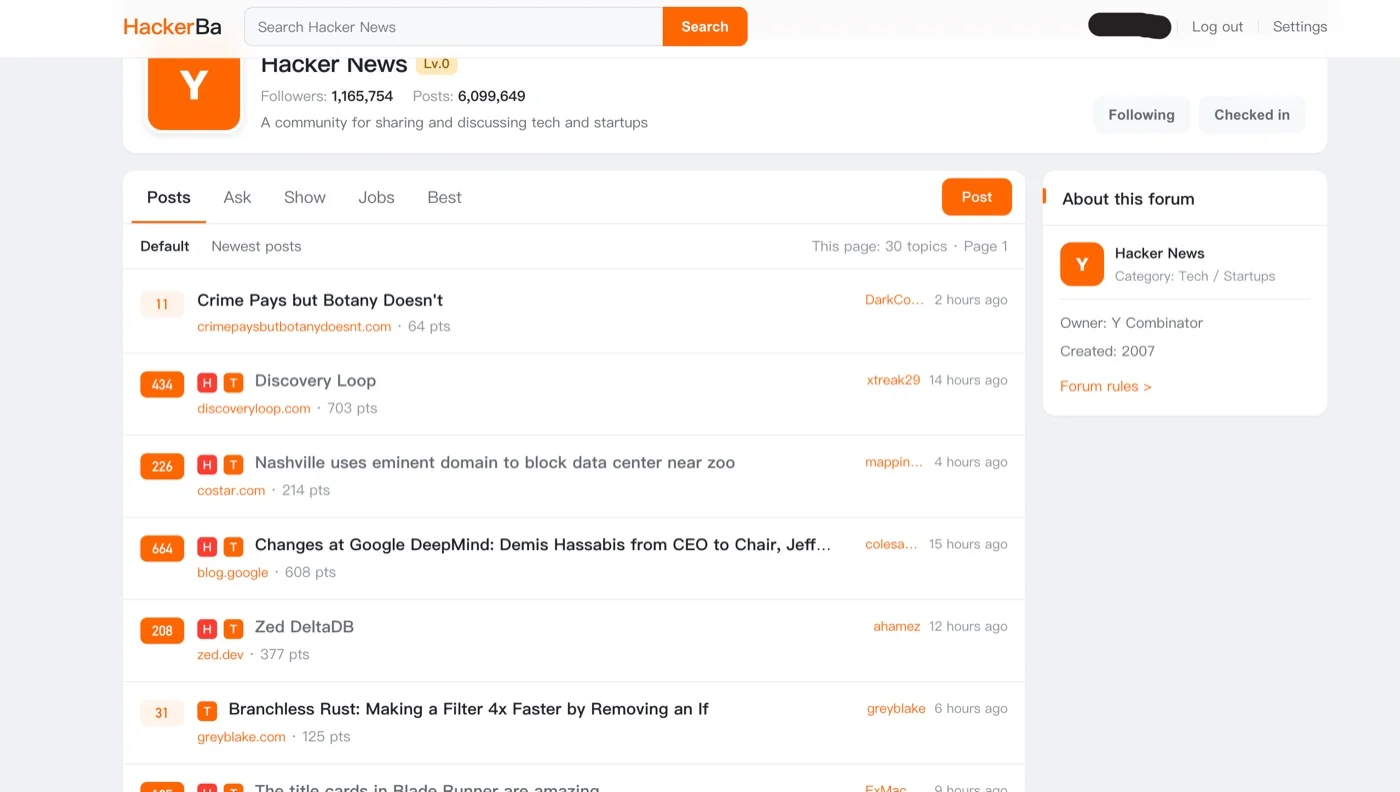 Here HackerBa list page in English